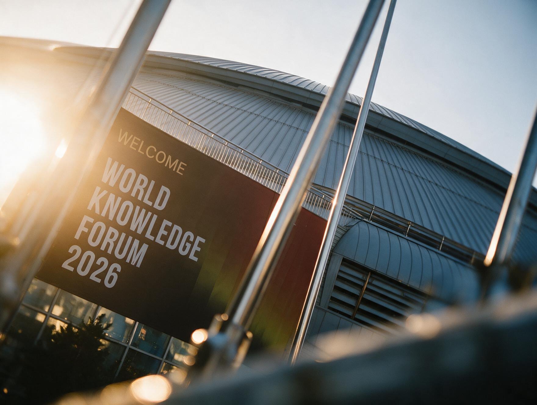 WORLD KNOWLEDGE FORUM 2026 — 입구의 WELCOME 배너